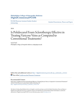 Is Polidocanol Foam Sclerotherapy Effective in Treating Varicose Veins