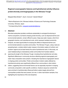 Regional Oceanographic Features and Hydrothermal Activity Influence Protist Diversity and Biogeography in the Okinawa Trough