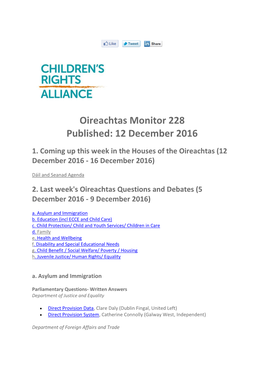 Oireachtas Monitor 228 Published: 12 December 2016