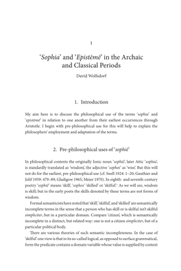 ' Sophia ' and ' Epistēmē ' in the Archaic and Classical Periods