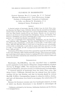 FLUORINE in HAMBERGITE] Groncb Swrtzrt, Rov S. Clenxo, Jn., T/. S. L