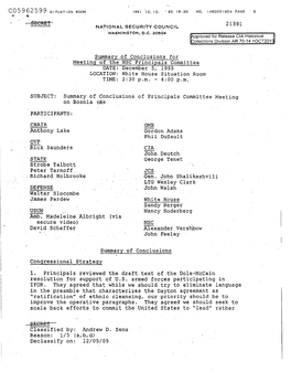 Summary of Conclusions for Meeting of the NSC Principals Committee DATE: December 5, 1995 LOCATION: White House Situation Room TIME: 2:30 P.M