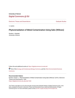 Phytoremediation of Metal Contamination Using Salix (Willows)