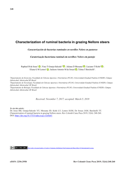 Characterization of Ruminal Bacteria in Grazing Nellore Steers