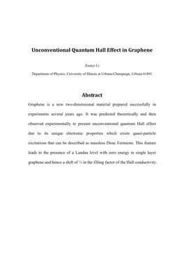 Unconventional Quantum Hall Effect in Graphene Abstract