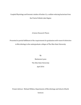 Coupled Physiology and Genomic Studies of Isolate 1L, a Sulfate-Reducing Bacterium From