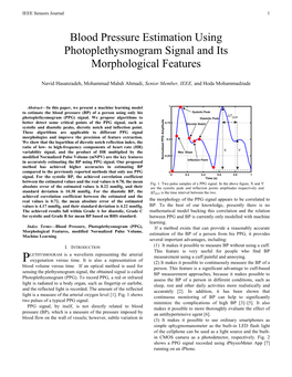 Blood Pressure Estimation Using Photoplethysmogram Signal and Its Morphological Features