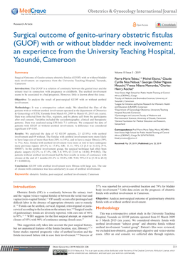 Surgical Outcome of Genito-Urinary Obstetric Fistulas