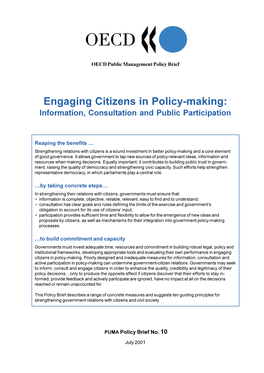 Engaging Citizens in Policy-Making: Information, Consultation and Public Participation