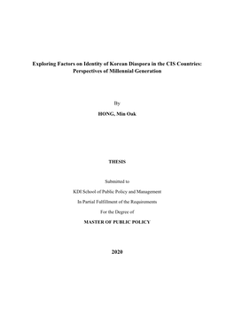 Exploring Factors on Identity of Korean Diaspora in the CIS Countries: Perspectives of Millennial Generation