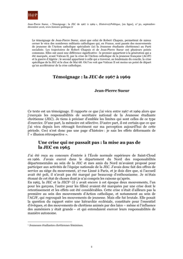 La JEC De 1967 À 1969 Une Crise Qui Ne Passait