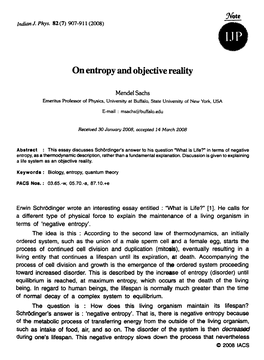 On Entropy and Objective Reality