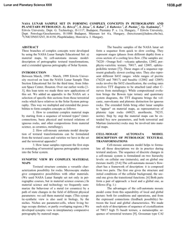 Nasa Lunar Sample Set in Forming Complex Concepts in Petrography and Planetary Petrology