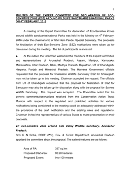 SENSITIVE ZONE (ESZ) AROUND WILDLIFE SANCTUARIES/NATIONAL PARKS on 4Th FEBRUARY, 2016