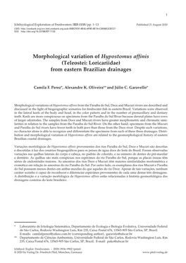 Morphological Variation of Hypostomus Affinis (Teleostei: Loricariidae) from Eastern Brazilian Drainages