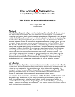 Why Schools Are Vulnerable to Earthquakes Abstract Introduction