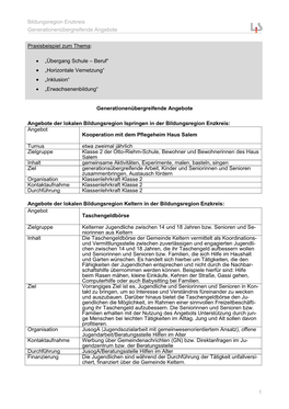 Bildungsregion Enzkreis Generationenübergreifende Angebote