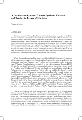 A Deculturated Pynchon? Thomas Pynchon's Vineland and Reading In