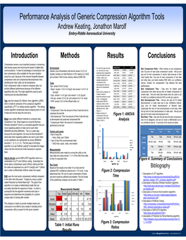 Performance Analysis of Generic Compression Algorithm Tools Andrew Keating, Jonathon Marolf Embry-Riddle Aeronautical University