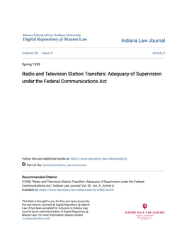 Radio and Television Station Transfers: Adequacy of Supervision Under the Federal Communications Act