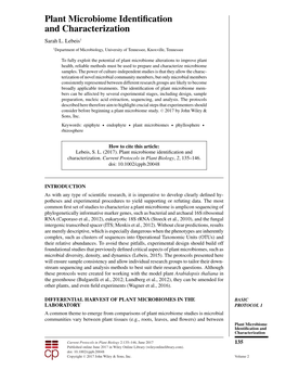 "Plant Microbiome Identification and Characterization". In: Current