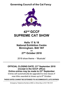 Supreme Cat Show Schedule