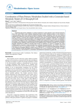 Coordination of Plant Primary Metabolism Studied with A