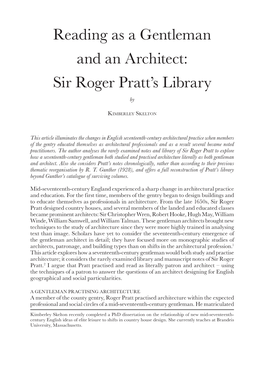 Sir Roger Pratt's Library