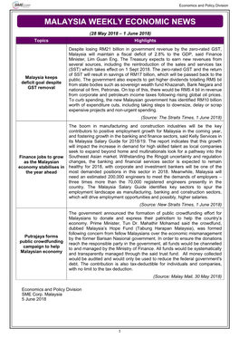 Malaysia Weekly Economic News