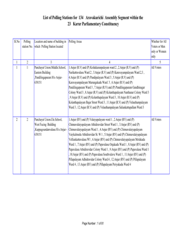 List of Polling Stations for 134 Aravakurichi Assembly Segment Within the 23 Karur Parliamentary Constituency