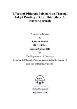 Effects of Different Polymers on Thermal Inkjet Printing of Oral Thin Films: a Novel Approach