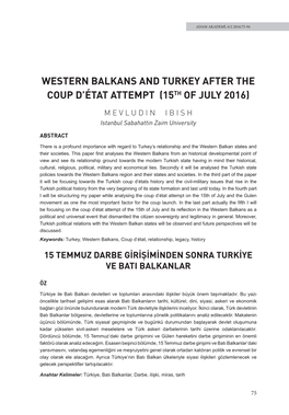 Western Balkans and Turkey After the Coup D'état Attempt