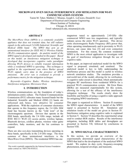 MICROWAVE OVEN SIGNAL INTERFERENCE and MITIGATION for WI-FI COMMUNICATION SYSTEMS Tanim M