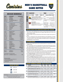 Men's Basketball Game Notes