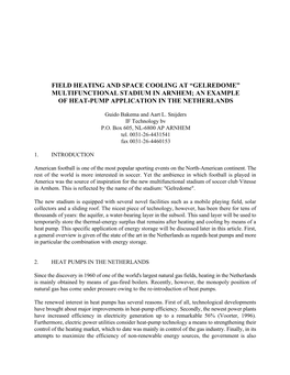 Field Heating and Space Cooling at “Gelredome” Multifunctional Stadium in Arnhem; an Example of Heat-Pump Application in the Netherlands