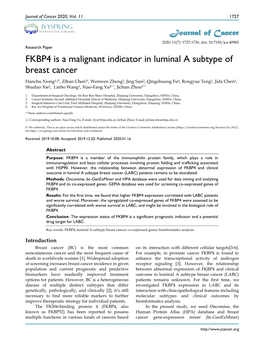 FKBP4 Is a Malignant Indicator in Luminal a Subtype of Breast Cancer