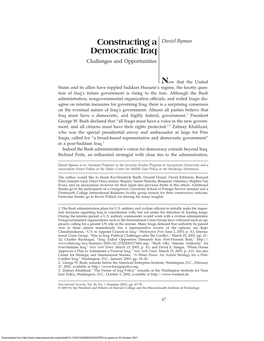 Constructing a Democratic Iraq Constructing a Daniel Byman Democratic Iraq Challenges and Opportunities