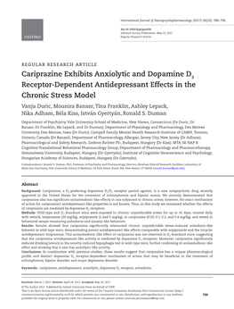 Cariprazine Exhibits Anxiolytic and Dopamine D Receptor-Dependent