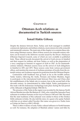 Ottoman-Aceh Relations As Documented in Turkish Sources