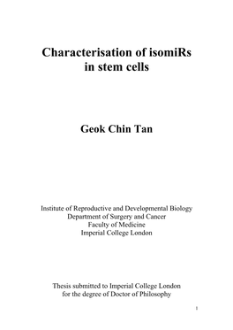 Characterisation of Isomirs in Stem Cells