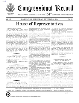 Congressional Record United States Th of America PROCEEDINGS and DEBATES of the 104 CONGRESS, SECOND SESSION