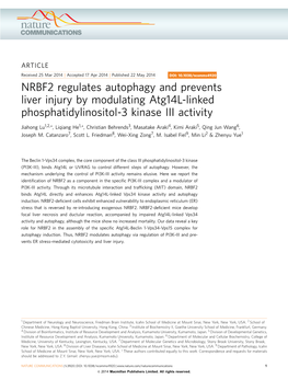 NRBF2 Regulates Autophagy and Prevents Liver Injury by Modulating Atg14l-Linked Phosphatidylinositol-3 Kinase III Activity
