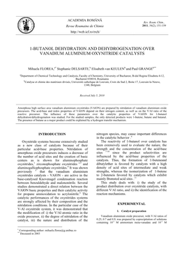 1-Butanol Dehydration and Dehydrogenation Over Vanadium Aluminium Oxynitride Catalysts