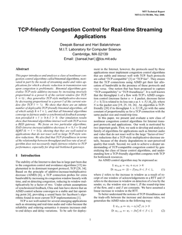 TCP-Friendly Congestion Control for Real-Time Streaming Applications
