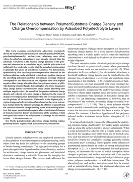 The Relationship Between Polymer/Substrate Charge Density and Charge Overcompensation by Adsorbed Polyelectrolyte Layers ∗ ∗ Yongwoo Shin, James E