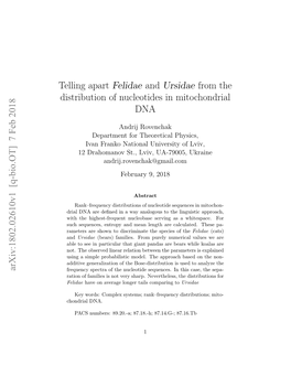 Telling Apart Felidae and Ursidae from the Distribution of Nucleotides in Mitochondrial DNA