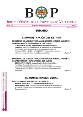 Sumario Boletín Oficial De La Provincia De Valladolid