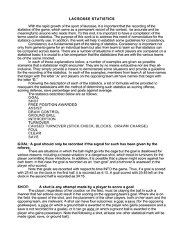 Guideline for Recording Girls Lacrosse Statistics