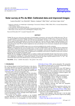 Solar Survey at Pic Du Midi: Calibrated Data and Improved Images Laurent Koechlin1, Luc Dettwiller2, Maurice Audejean3, Maël Valais1, and Arturo López Ariste1