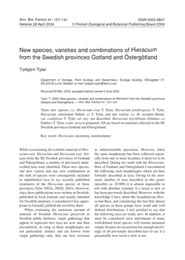 New Species, Varieties and Combinations of Hieracium from the Swedish Provinces Gotland and Östergötland